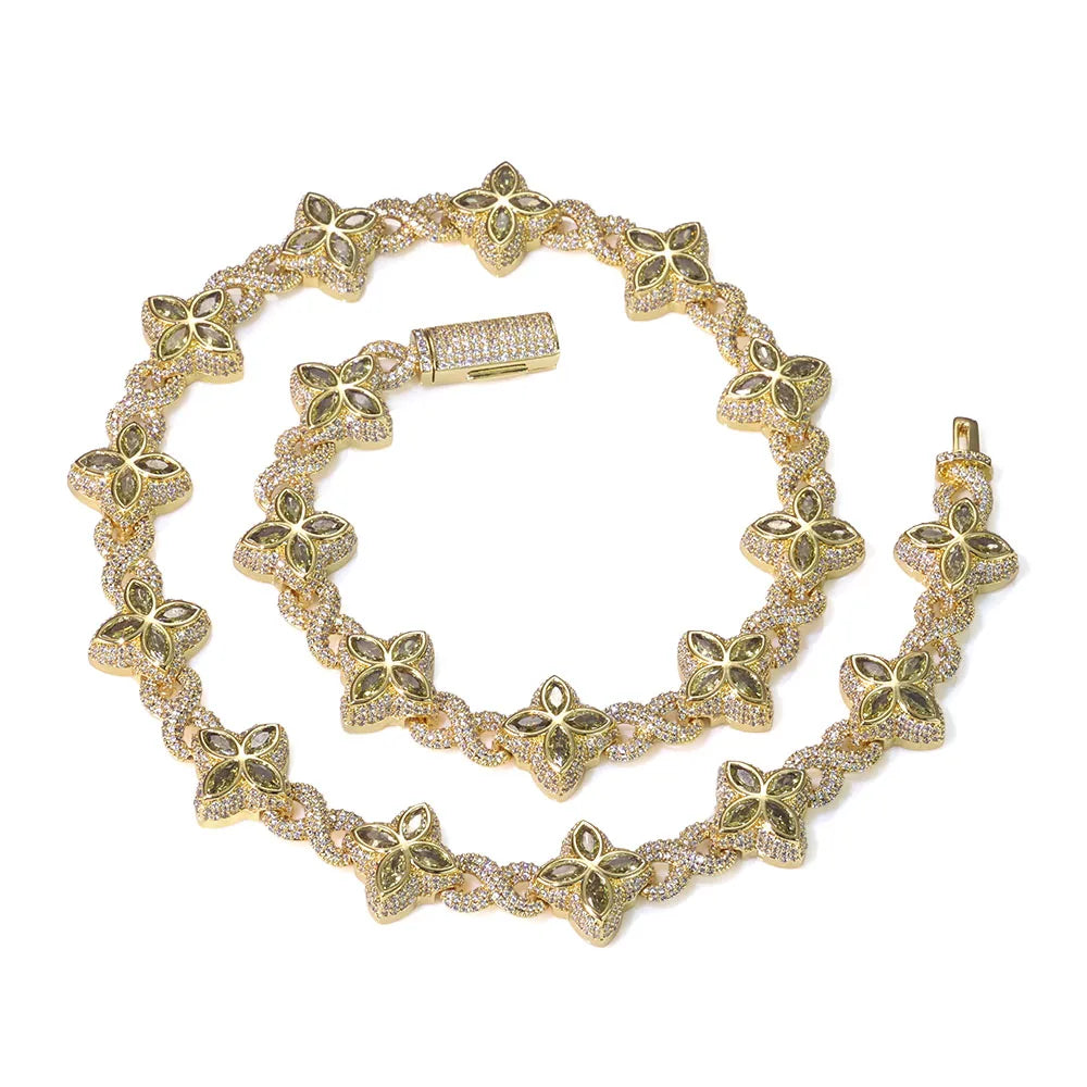 Iced Aqua Blue Clover Link Chain