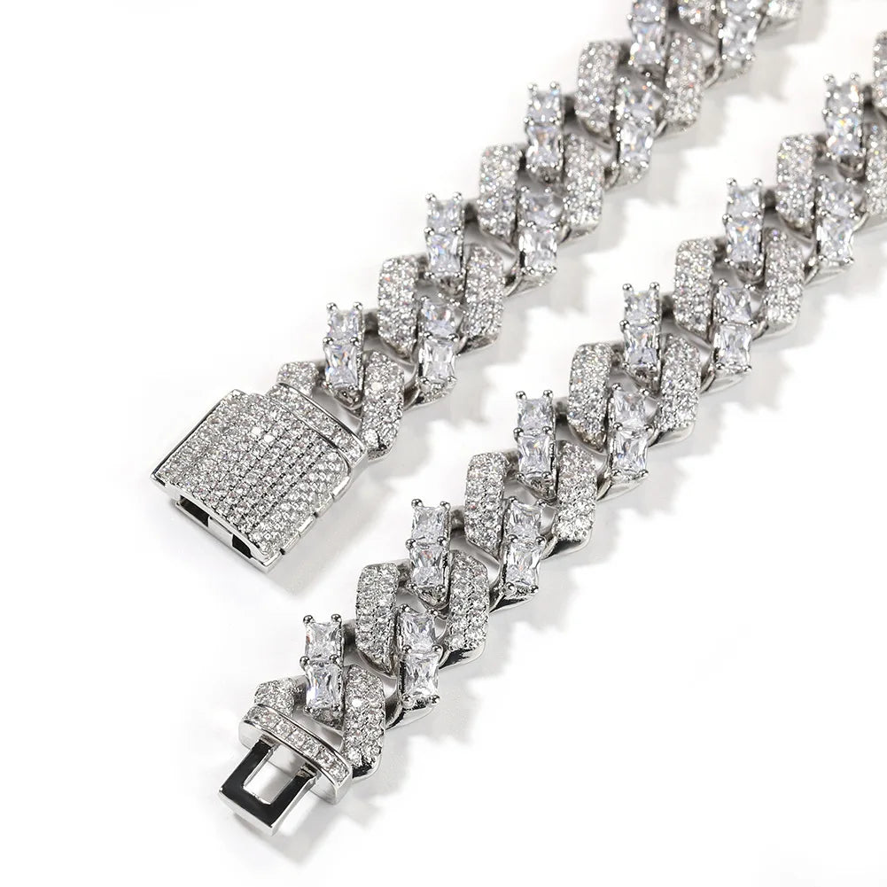 Mixed Diamond Prong Cuban Chain 15MM