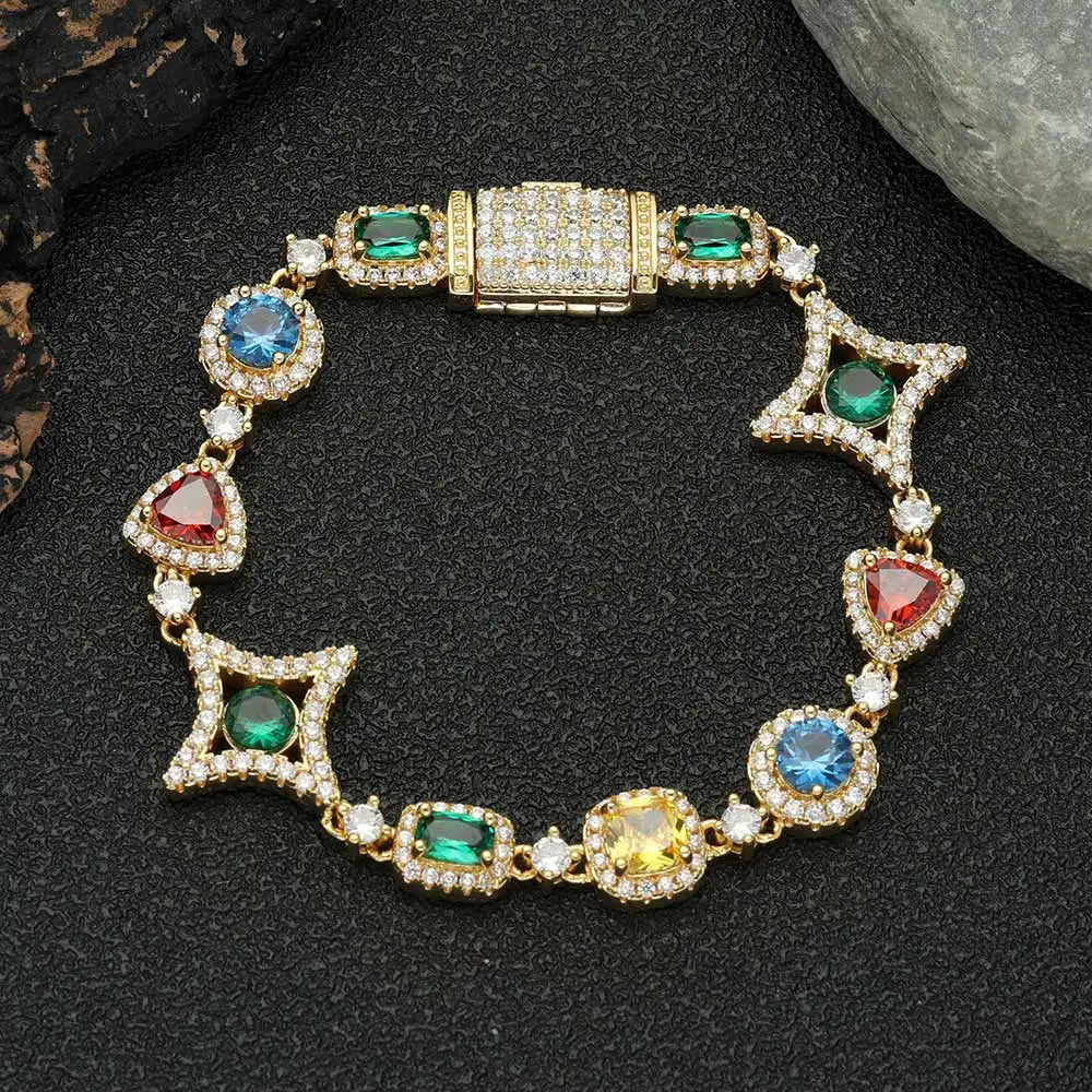 Iced Diamond Star Gemstones Bracelet