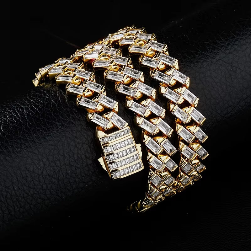 Iced Out Crystal Baguette Cuban Bracelet 12mm
