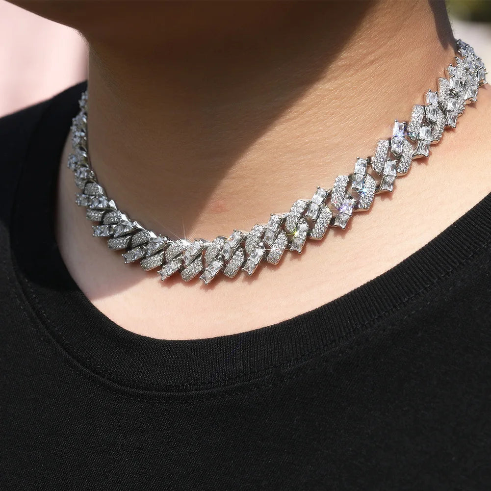 Mixed Diamond Prong Cuban Chain 15MM
