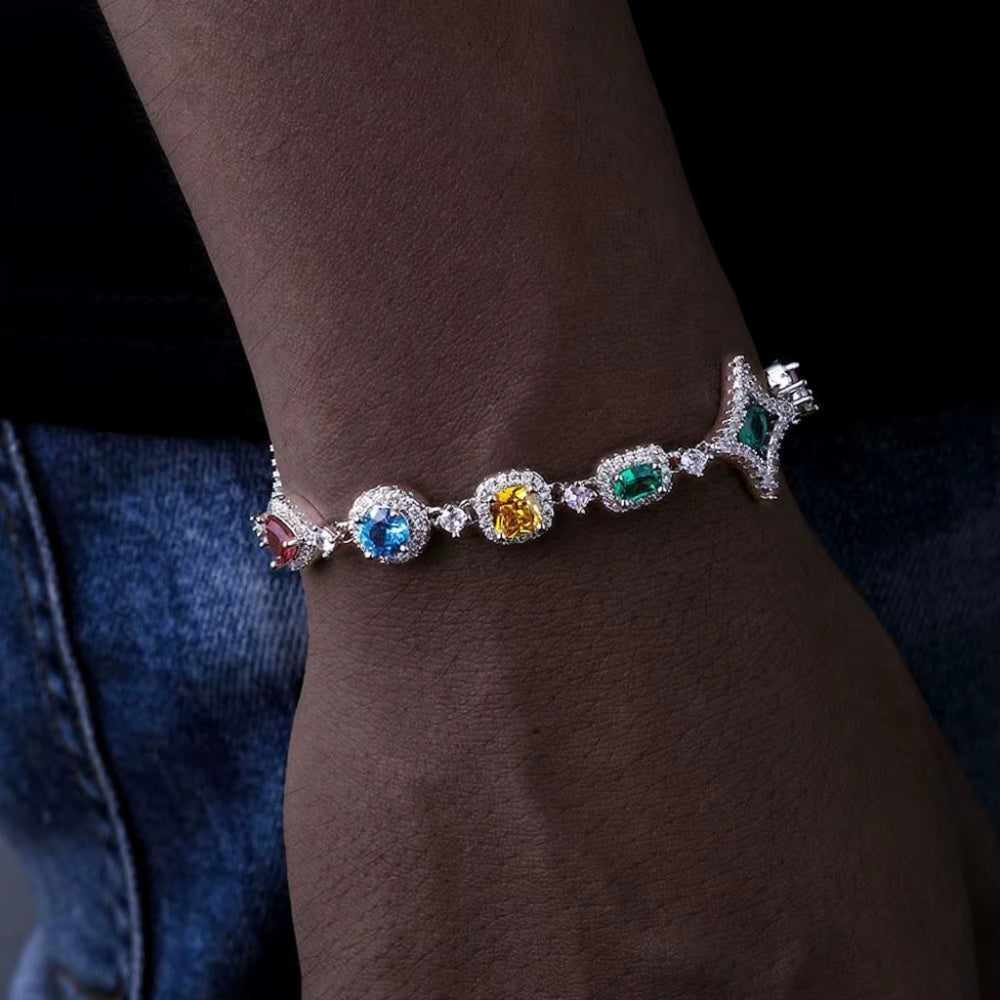 Iced Diamond Star Gemstones Bracelet