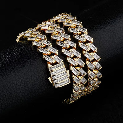 Iced Out Crystal Baguette Cuban Bracelet 12mm