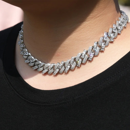 Mixed Diamond Prong Cuban Chain 15MM