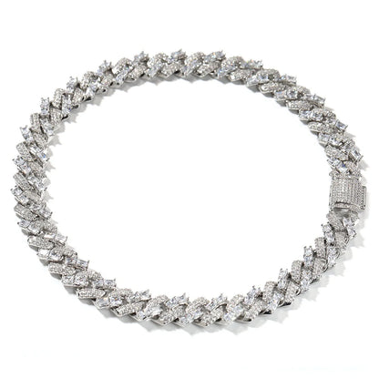Mixed Diamond Prong Cuban Chain 15MM