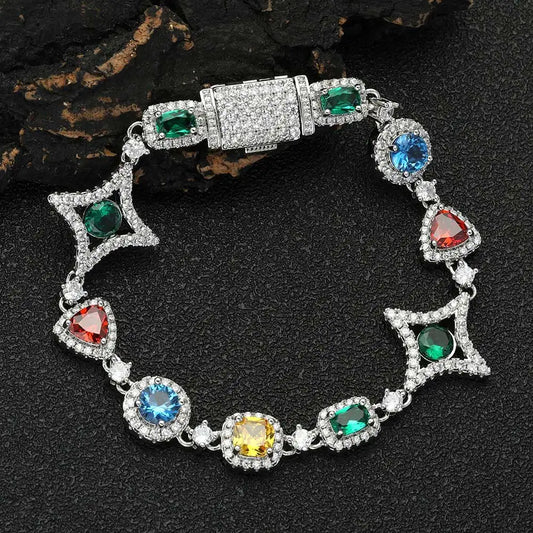 Iced Diamond Star Gemstones Bracelet